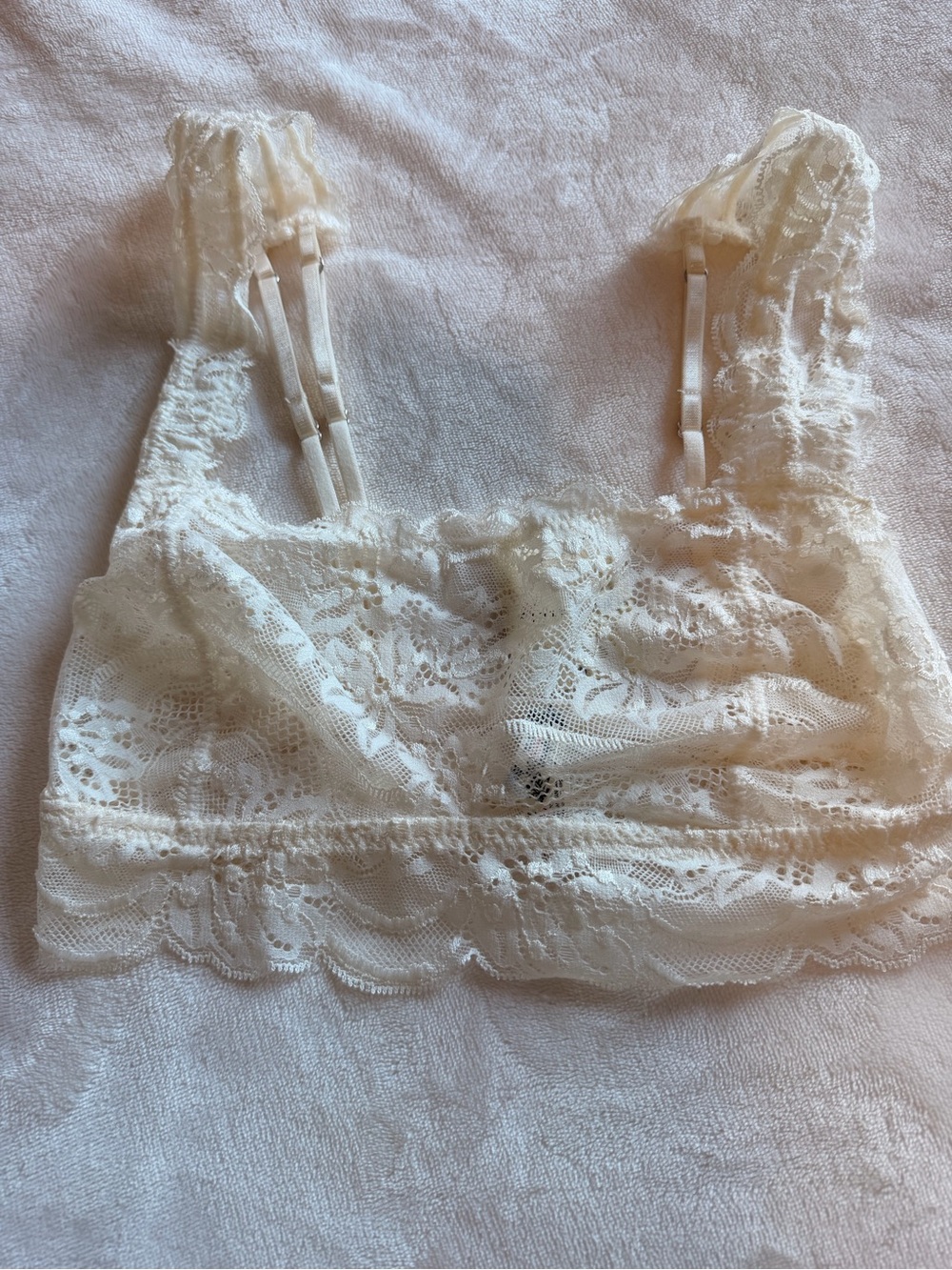 NWT Free People Ivory Lace Bralette Sheer Scalloped Ruffle Trim XS
